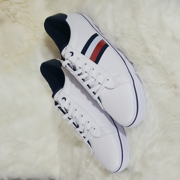 Tommy Hilfiger Mens White Leather Sneakers - Picture 3 of 14